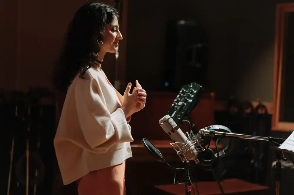 Singer at a studio microphone